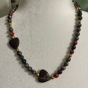 Floral Beaded Heart Stone Necklace